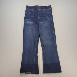 Spanx Jeans Womens Large Cropped Flare Stretch Pull On Raw Hem Two-Tone Denim